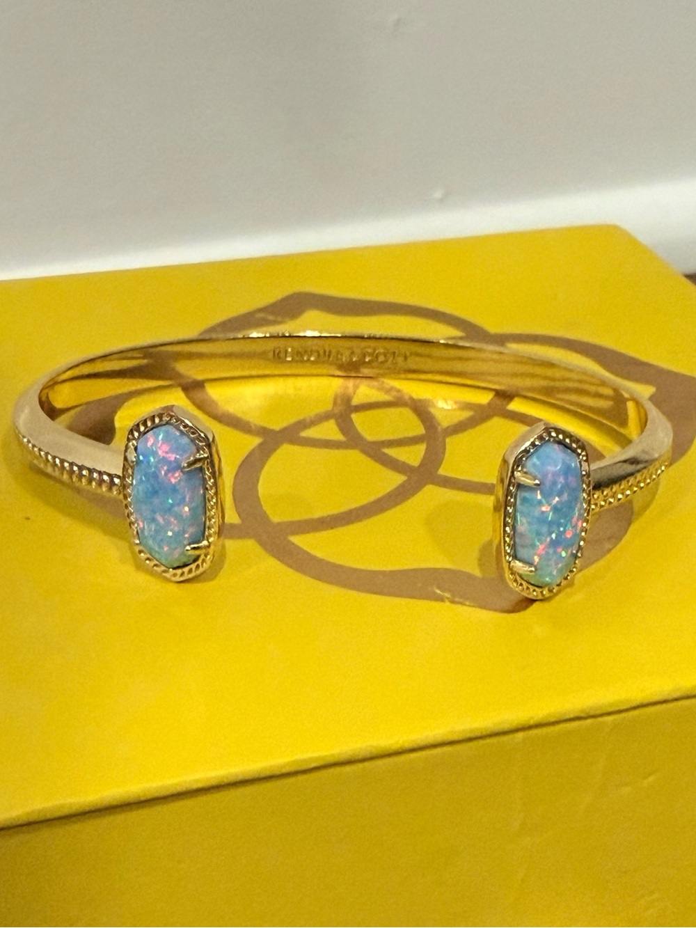 Kendra Scott Gold Elton Cuff - light blue kyocera opal stones